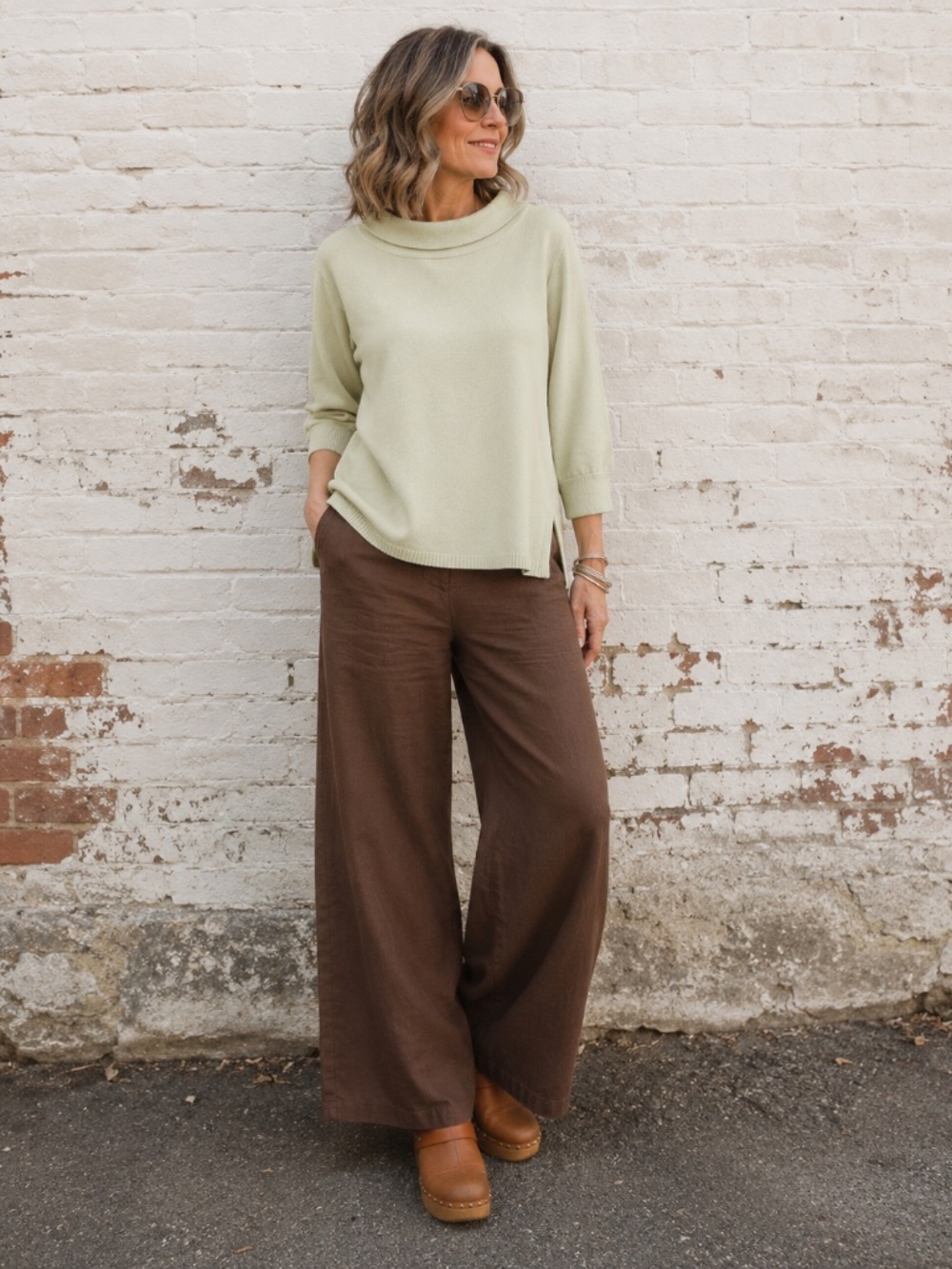 Christopher & Banks Soft Mint Green Mock Neck Sweater Coastal Grandmother SZ L